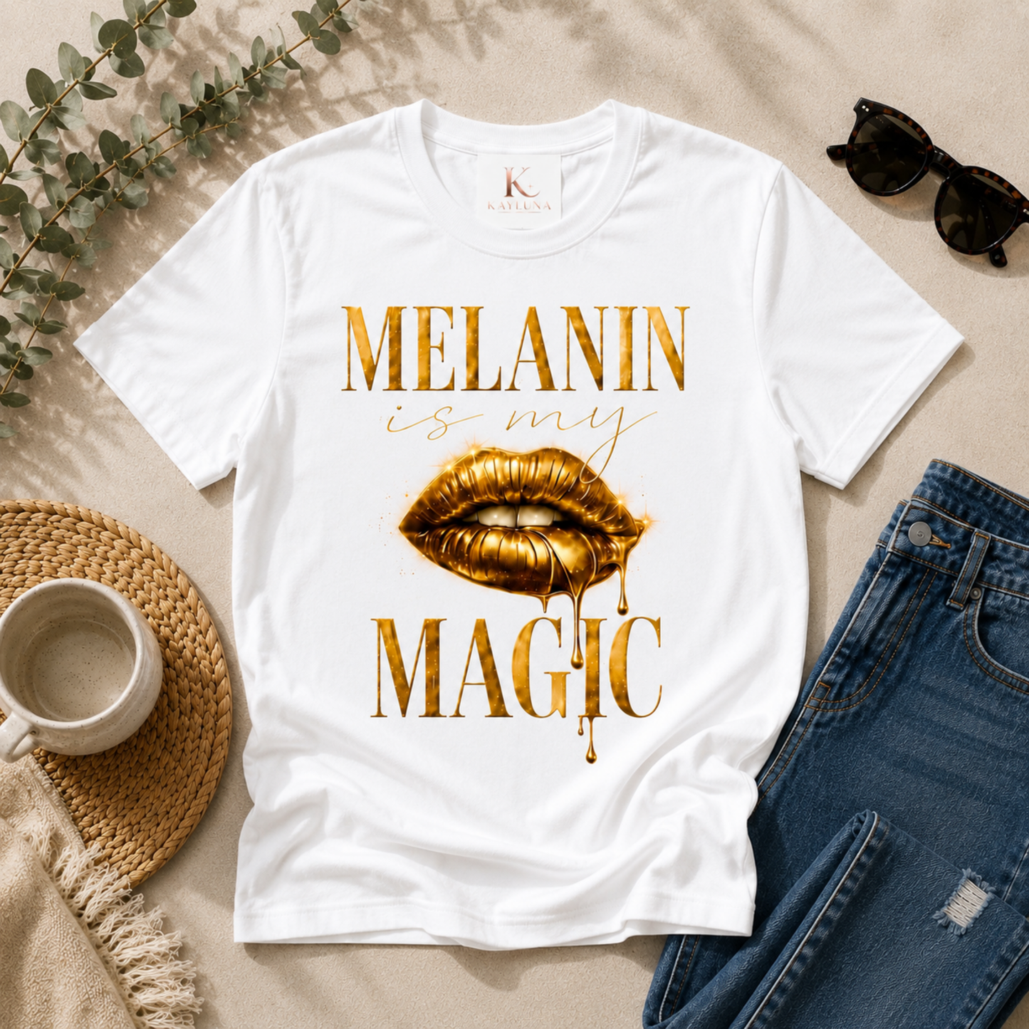 Melanin Magic™ Gold Luxe Graphic Tee – Bold Beauty & Unapologetic Confidenc
