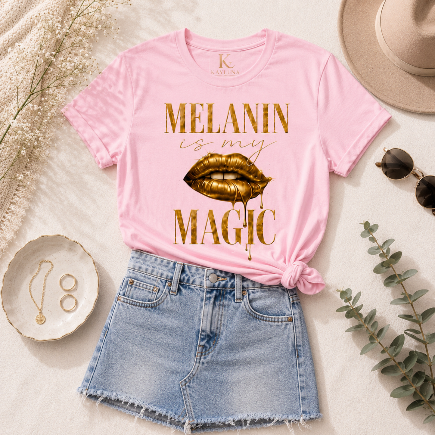 Melanin Magic™ Gold Luxe Graphic Tee – Bold Beauty & Unapologetic Confidenc