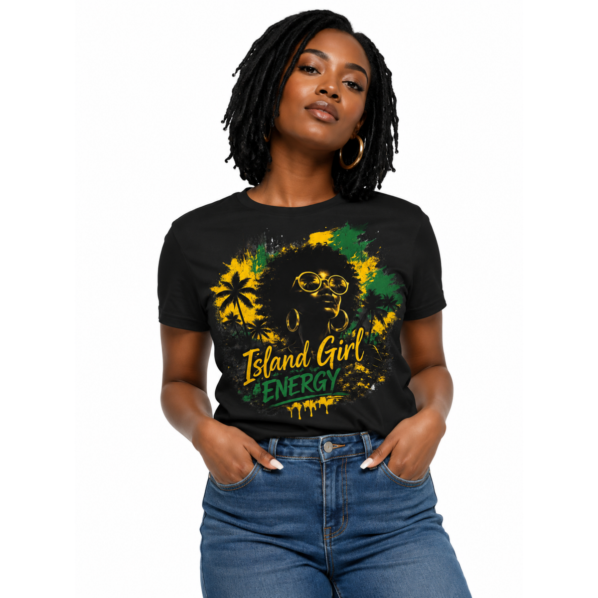 Island Girl Energy™ – Tropical Spirit Graphic Cotton Tee