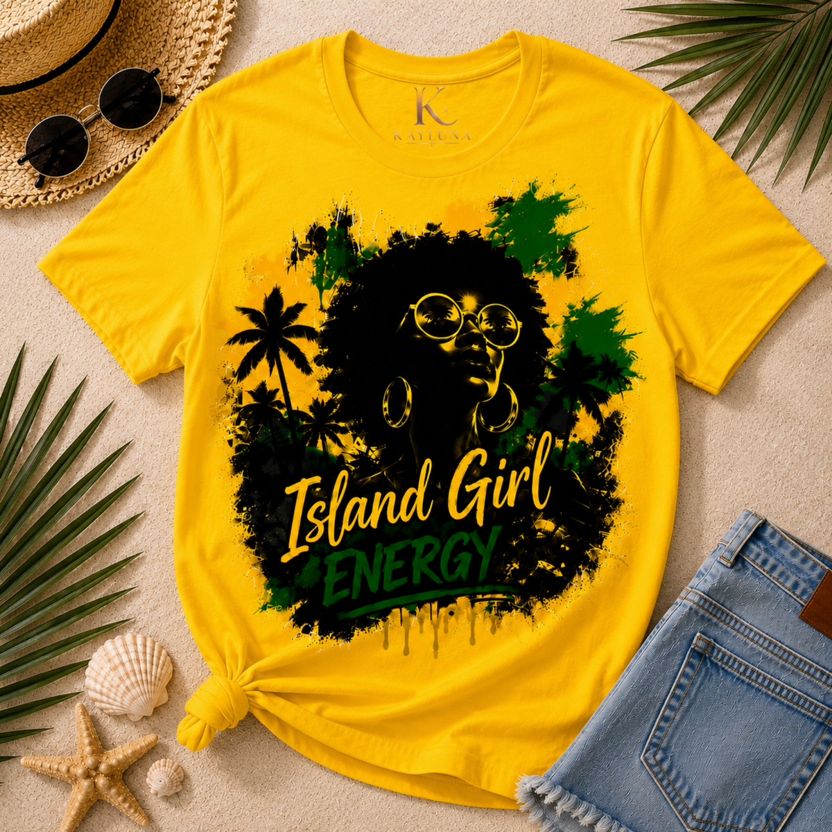 Island Girl Energy™ – Tropical Spirit Graphic Cotton Tee