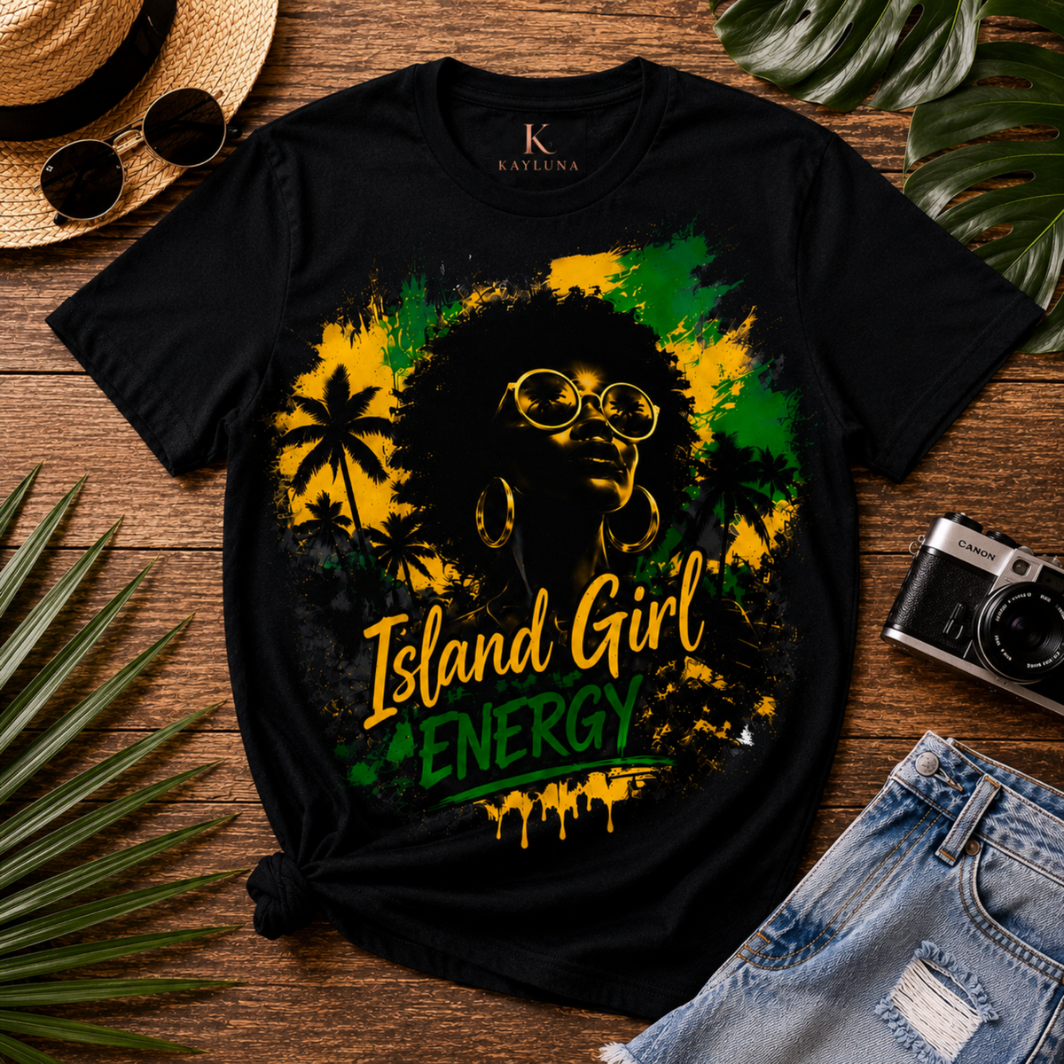 Island Girl Energy™ – Tropical Spirit Graphic Cotton Tee