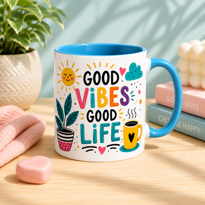 Good Vibes Good Life Accent Coffee Mug