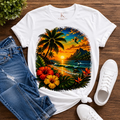 Caribbean Sunset Paradise Graphic Tee