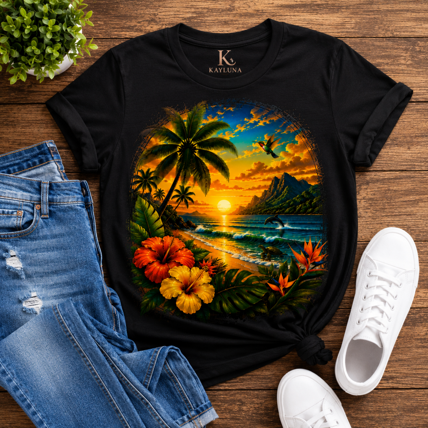 Caribbean Sunset Paradise Graphic Tee
