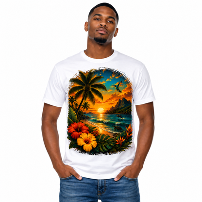 Caribbean Sunset Paradise Graphic Tee