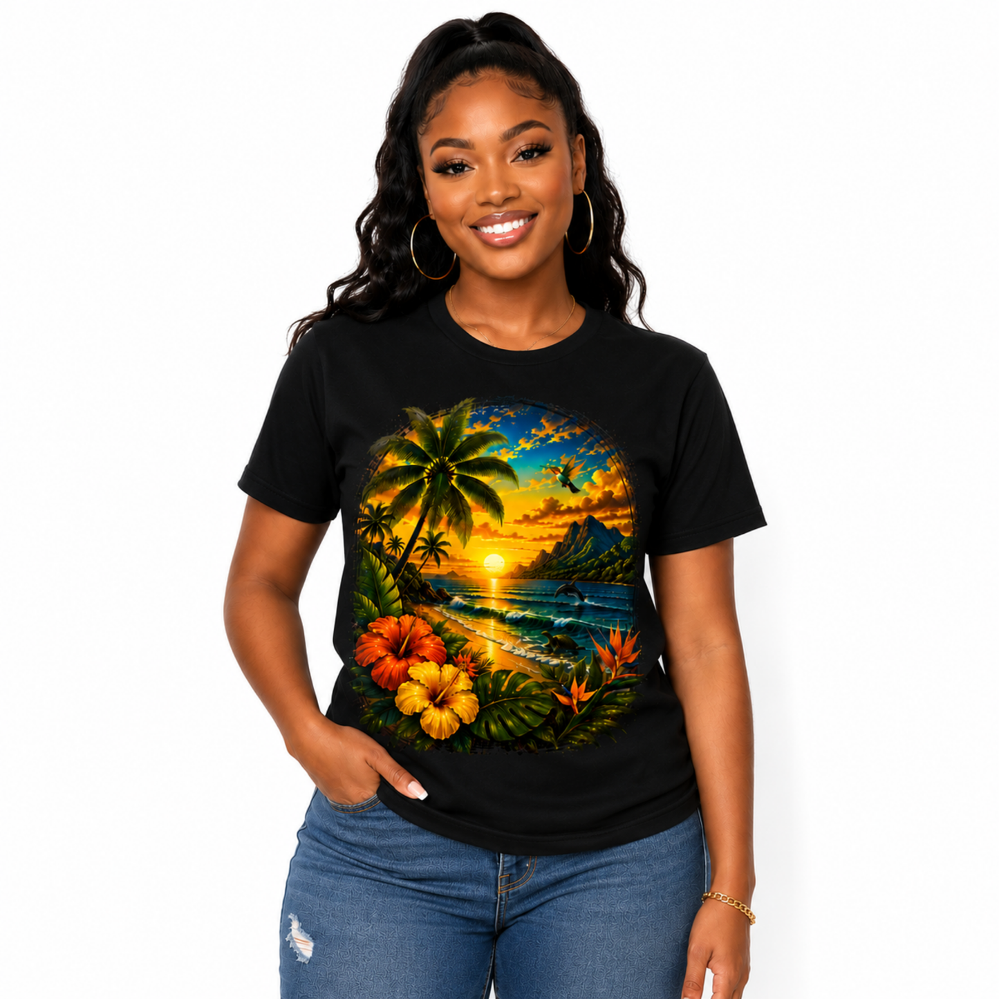 Caribbean Sunset Paradise Graphic Tee