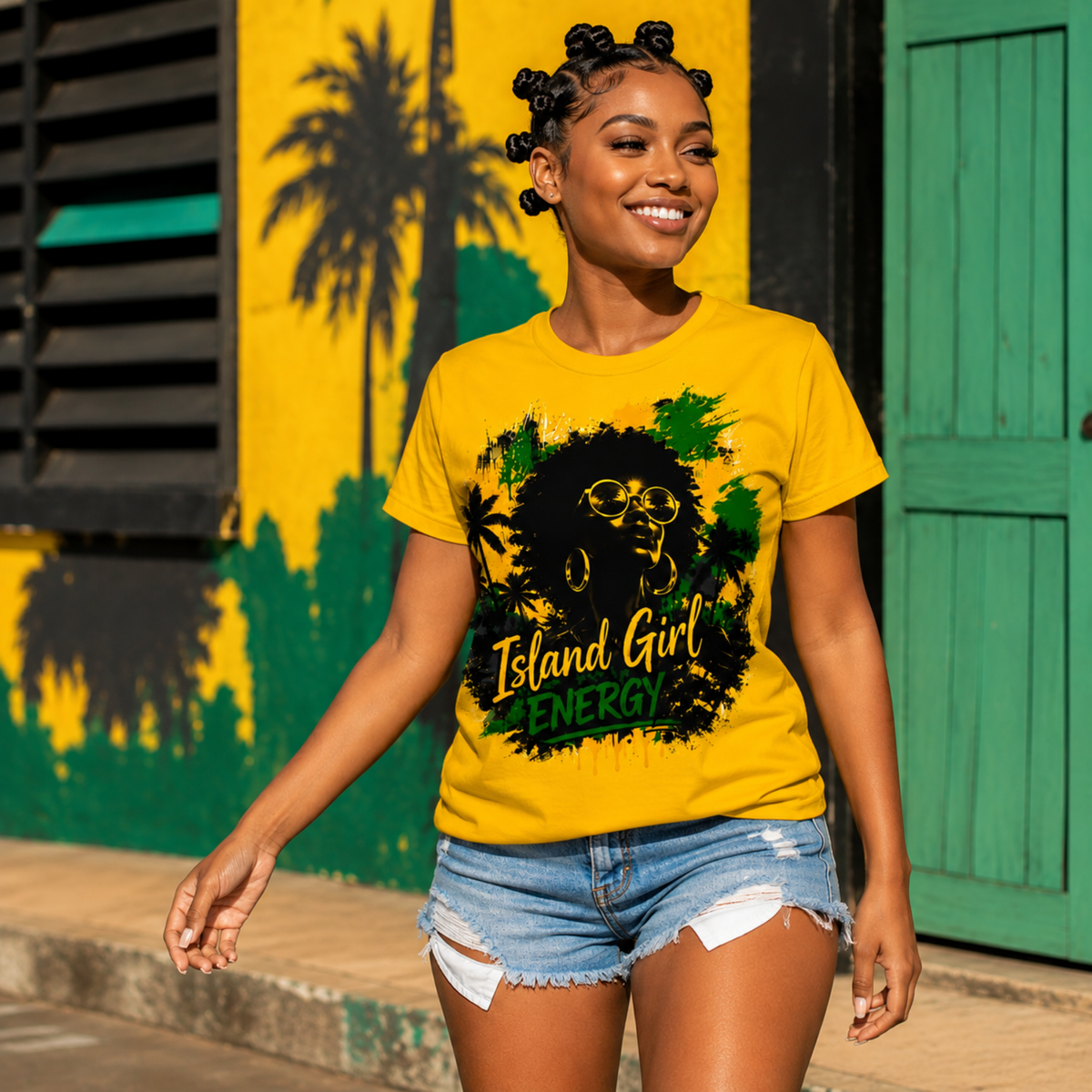 Island Girl Energy™ – Tropical Spirit Graphic Cotton Tee
