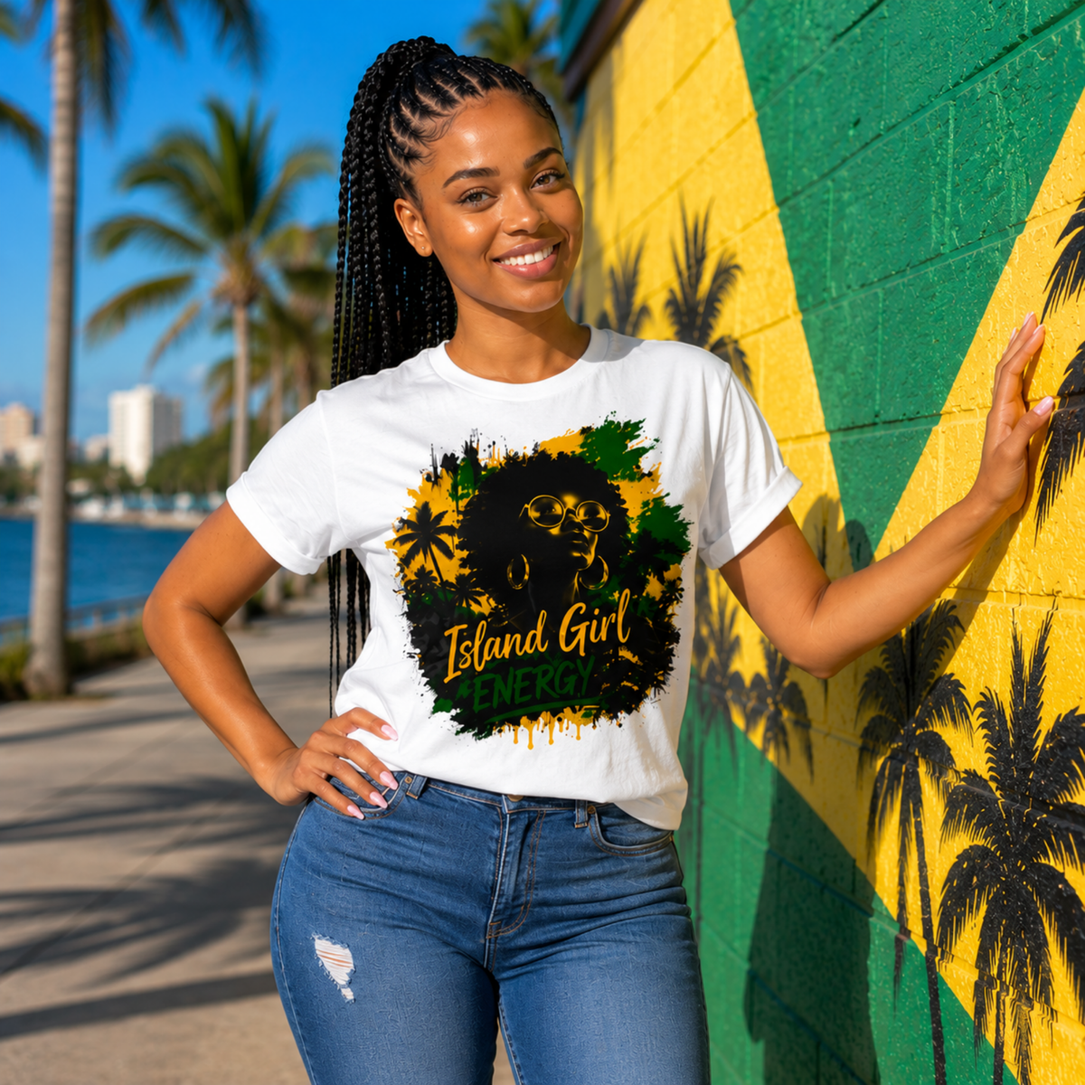 Island Girl Energy™ – Tropical Spirit Graphic Cotton Tee