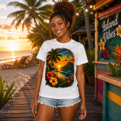 Caribbean Sunset Paradise Graphic Tee