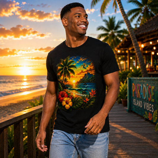 Caribbean Sunset Paradise Graphic Tee